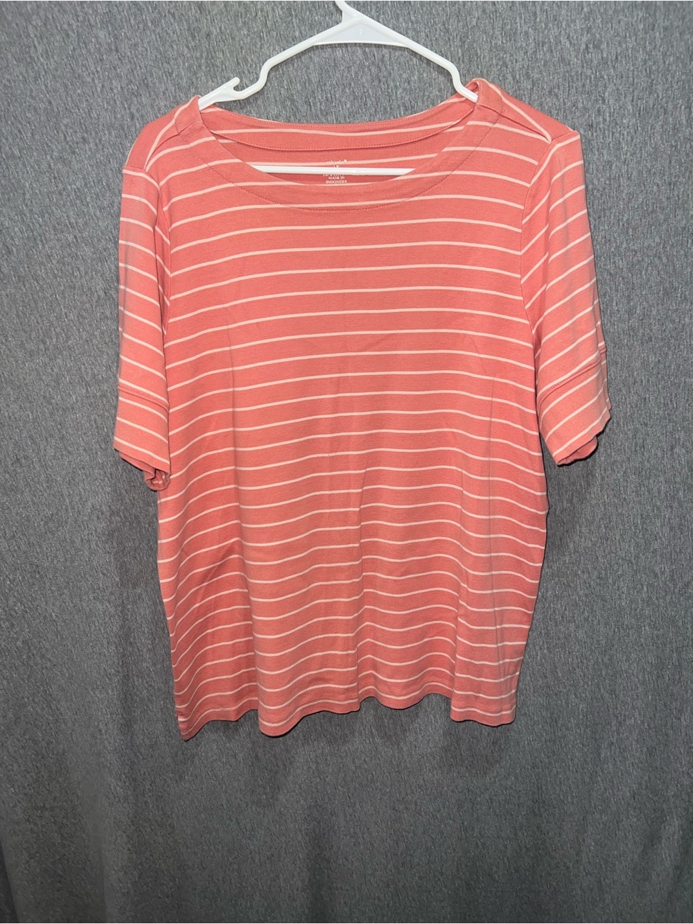 CJ Banks Coral & White Striped Short Sleeve Top